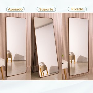 Espelho Retangular Corpo Inteiro com Moldura em Alumínio 3cm Marrom 170 X 70cm Sup. Chão e Parede