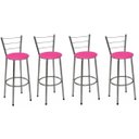 Ver imagem 1 de Kit 4 Banquetas Altas Cromada com Encosto Assento Rosa