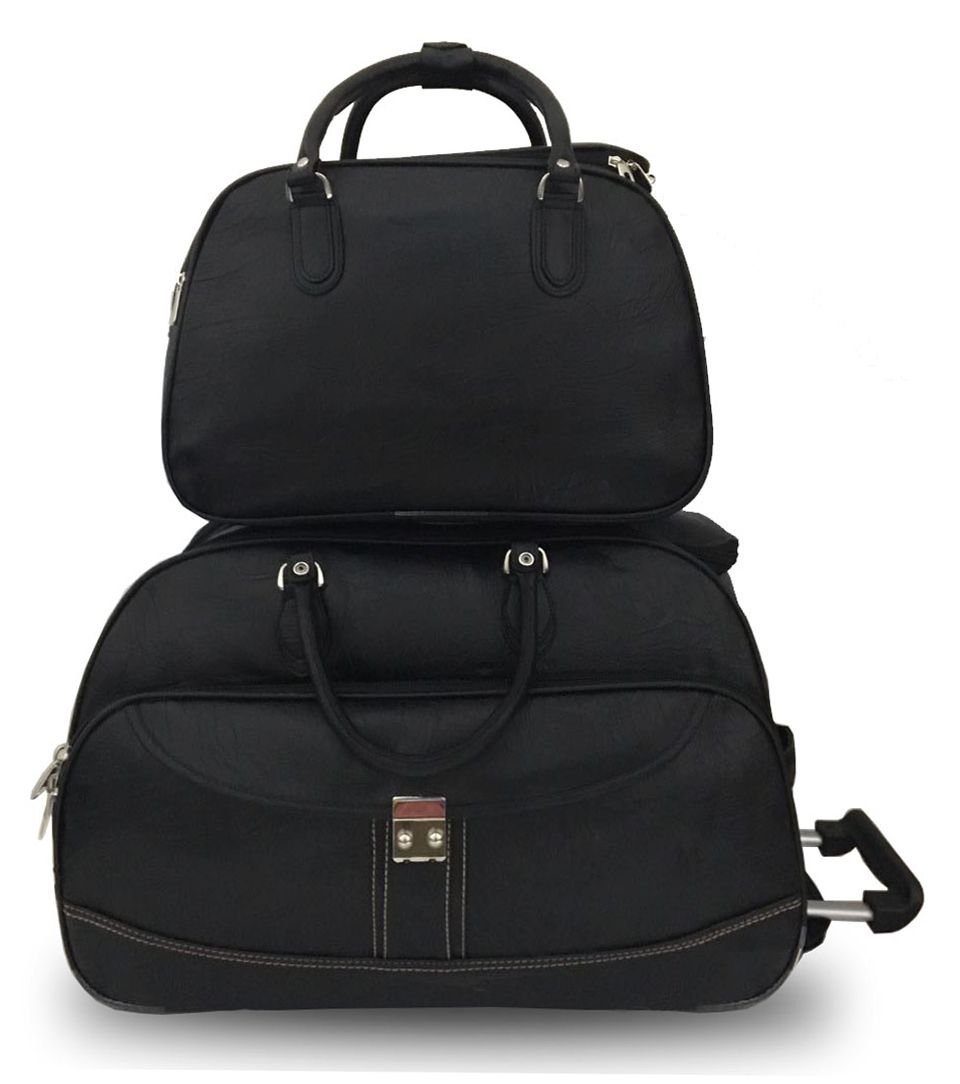 Kit Mala De Viagem Com Rodinhas Em PU Com Bolsa De Mão Preto Imported 8555 - 2