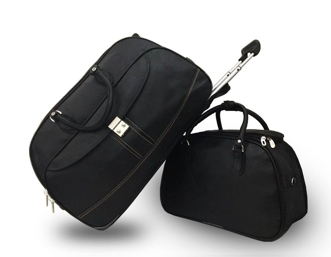 Kit Mala De Viagem Com Rodinhas Em PU Com Bolsa De Mão Preto Imported 8555 - 1