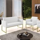 Ver imagem 5 de Sofá Namoradeira com Poltrona Base Industrial Dourado Marisa Corino D03 - D\'rossi Cor Branco