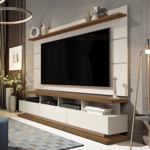 Rack com Painel para TV até 72 Polegadas MDF 180CMX190CM Rodízios Off White Freijó Vivare