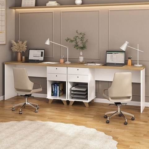 Kit Home Office e Escritório Completo para 2 Pessoas - 2 Peças - Escrivaninha Sky Retrô