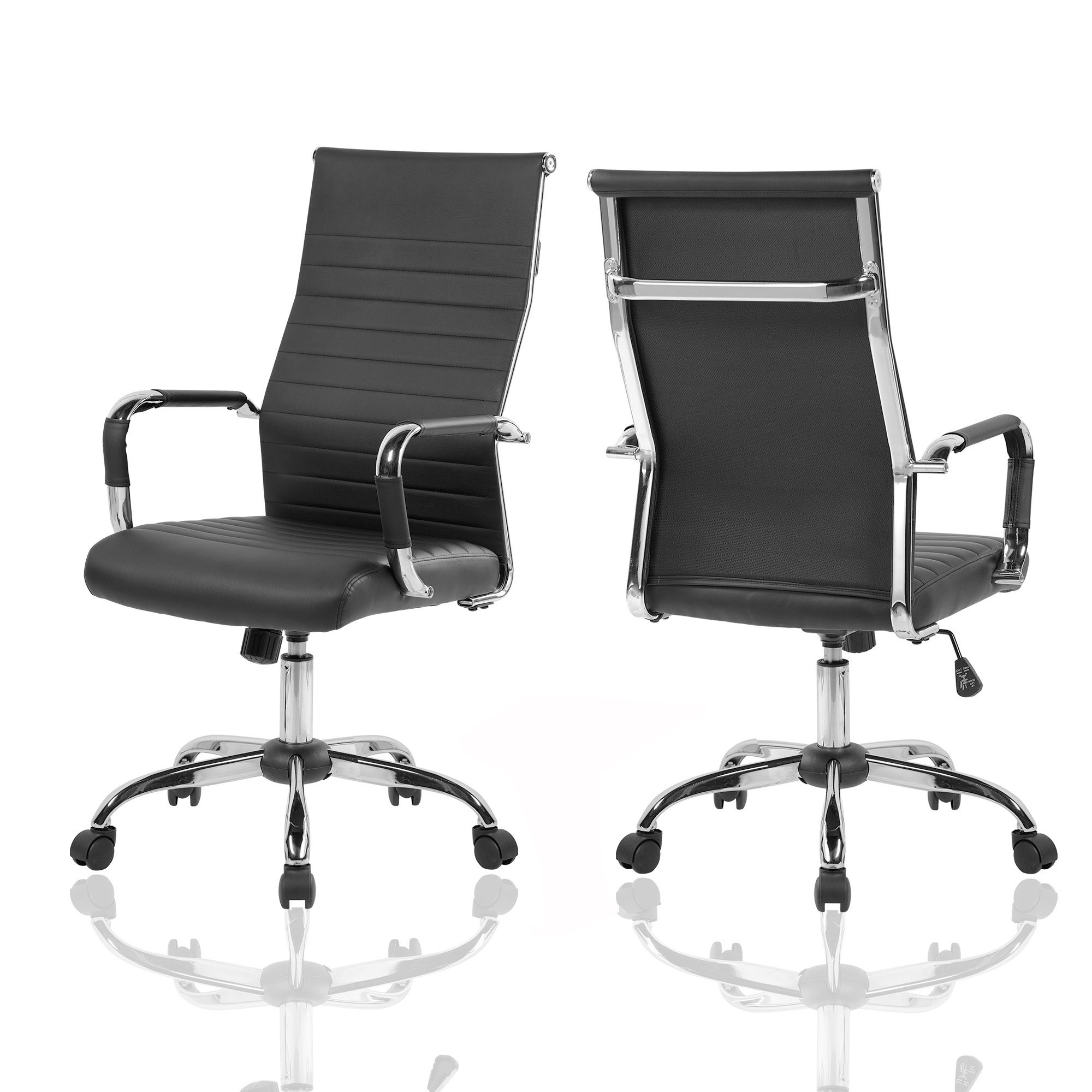 Cadeira Presidente em Couro Pu Pel-1190H Preta Design Charles Eames - 3