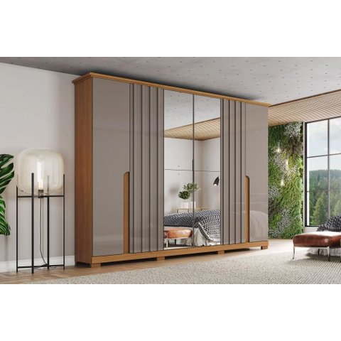 Guarda-Roupa Casal Napoli com Espelho 6 Portas 6 Gavetas Cinamomo/Avelã - Henn