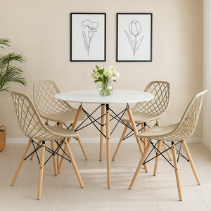 Kit Mesa Redonda Chanfrada Eames 90cm com 4 Cadeiras Kaila La Mobilia