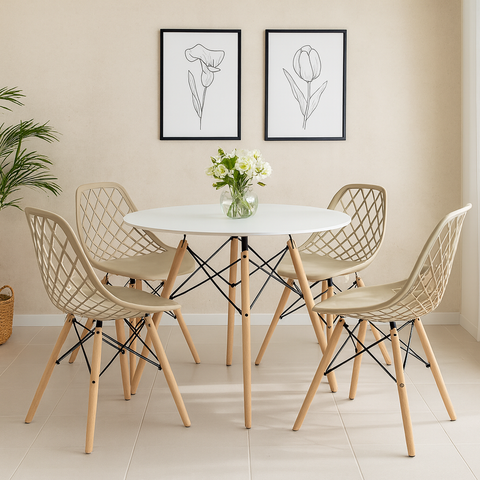 Kit Mesa Redonda Chanfrada Eames 90cm com 4 Cadeiras Kaila La Mobilia