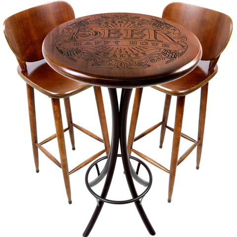 Cj Mesa Madeira 60cm - Bistrô Fixa 98cm + 2 Banquetas 73 - Natural - Beer Happy Hour