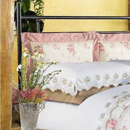 Kit Edredom + Jogo de Cama Super King  Di Cotone  100% Alg. 150 Fios 07 Peças - Rose - 3