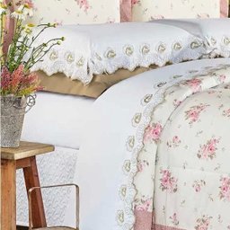 Kit Edredom + Jogo de Cama Super King  Di Cotone  100% Alg. 150 Fios 07 Peças - Rose - 4