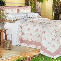 Kit Edredom + Jogo de Cama Super King  Di Cotone  100% Alg. 150 Fios 07 Peças - Rose - 1