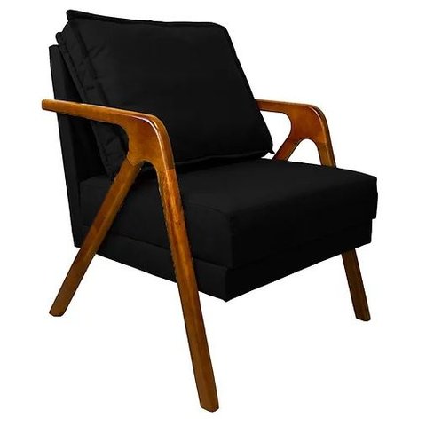 Poltrona Marília Madeira Maciça - Linho Preto