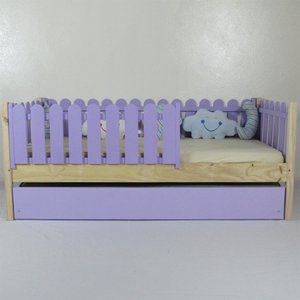 Bicama Infantil Solteirão Base Colorida Madeira Maciça Pinus Grade Cercadinho