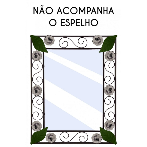 Moldura com Flores em Ferro para Espelho Simples e Decoração Interna - Prata