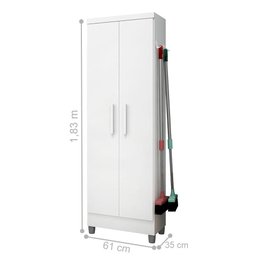 Armário Multiuso Siena 2 Portas C/ Gancho para Vassouras e Rodo Branco - 2