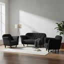 Ver imagem 1 de Kit Namoradeira + 2 Poltronas Decorativa Dália Suede Preto Pés Madeira Mz Decor