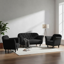 Ver imagem 2 de Kit Namoradeira + 2 Poltronas Decorativa Dália Suede Preto Pés Madeira Mz Decor