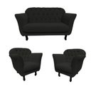 Ver imagem 3 de Kit Namoradeira + 2 Poltronas Decorativa Dália Suede Preto Pés Madeira Mz Decor
