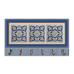 Cabideiro de Parede Porta Colar Chaves Cintos Toalhas - Azulejo Azul