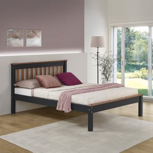 Cama Casal Inglesa em Madeira Maciça Mv Outlet Preto e Mel