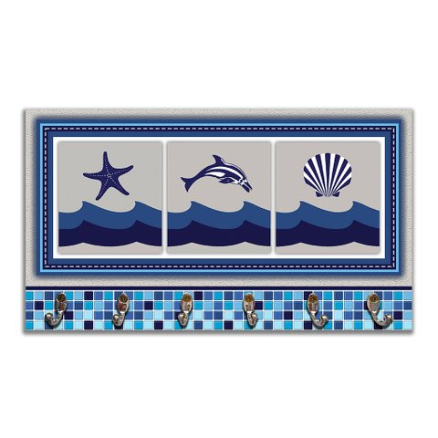Cabideiro de Parede Porta Chaves Toalhas Linha Náutica Marinheiro Mar 1
