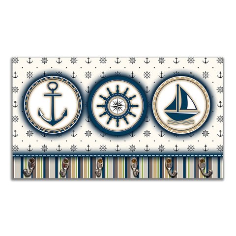 Cabideiro de Parede Porta Chaves Toalhas Linha Náutica Marinheiro Mar 3