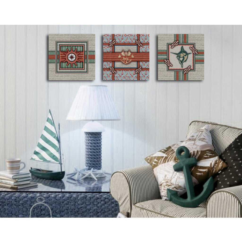 Conjunto Kit com 3 Quadros Náuticos Decorativos Linha Náutica Marinheiro Mar 5 - 6