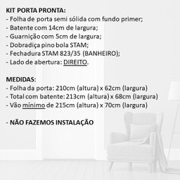 KIT PORTA PRONTA PRIMER - 210X62CM - ABERTURA DIREITA - 4