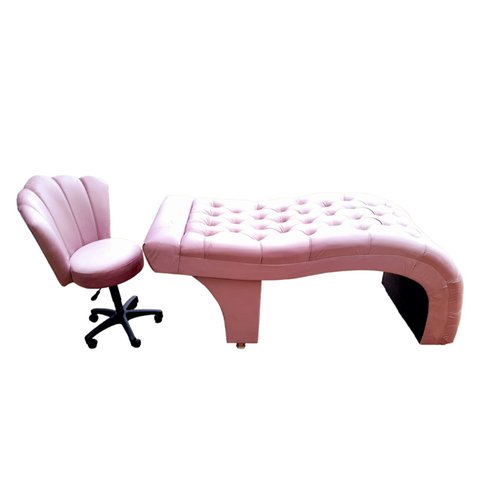 Maca Estética Joe 60X180 cm + Cadeira Mocho Suede Rosa Facial Cílios E Sobrancelhas Mz Decor