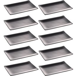 Kit 10 Travessas de Melamina para Comida Japonesa Sushi Sashimi Pratos Retangulares Pretos Lyor - 1