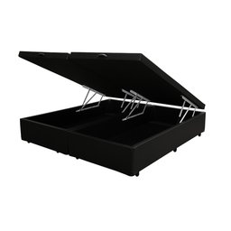 Base Box Baú Queen Bipartida em Corino Preto com Pistão a Gás - 41x158x198cm - 1
