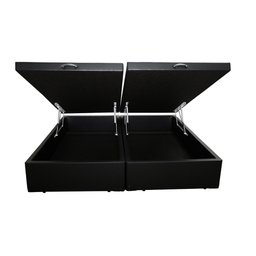 Base Box Baú Queen Bipartida em Corino Preto com Pistão a Gás - 41x158x198cm - 2