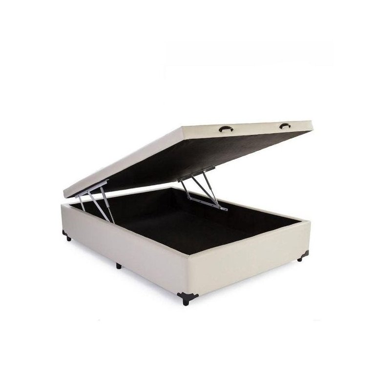 Base Box Baú Casal em Corino Bege com Pistão a Gás - 41x138x188cm
