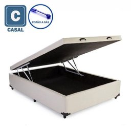 Base Box Baú Casal em Corino Bege com Pistão a Gás - 41x138x188cm - 2