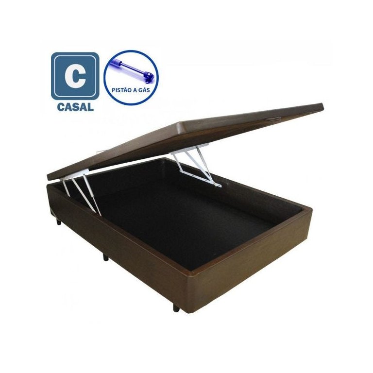Base Box Baú Casal em Corino Marrom com Pistão a Gás - 41x138x188cm