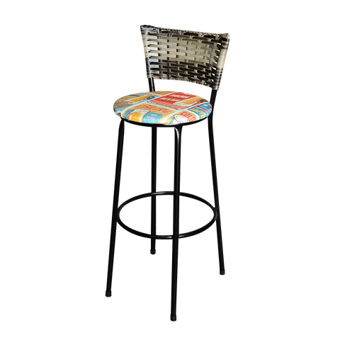 Banqueta Alta Para Cozinha Ratan Cappuccino Premium Preta Estofado Cerveja