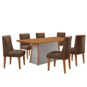 Ver imagem 2 de Mesa de Jantar Diane 180cm Tampo MDF Lam 6 Cadeiras Isadora Moderna Veludo Marrom Naturale Off White