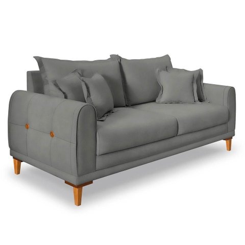 Sofá Living 2 Lugares 1,80m Livia Veludo Pés de Madeira - Pallazio Cor Grafite
