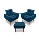 Ver imagem 1 de Kit C-2 Poltronas Opala + 01 Puff Opala Elegante Suede Azul Marinho