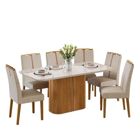 Conjunto Sala de Jantar Mesa Serena 160x90 6 Cadeiras Serena Ype/offwhite/bouclé Gelo