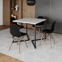 Ver imagem 1 de Mesa Jantar Industrial Branca Quadrada 90x90 Base V Ferro Preto com 4 Cadeiras Eames Eiffel Pretas M