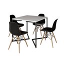 Ver imagem 2 de Mesa Jantar Industrial Branca Quadrada 90x90 Base V Ferro Preto com 4 Cadeiras Eames Eiffel Pretas M