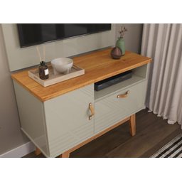 Rack + Painel Si 0.90m Estilo Retrô para Tv até 32'' Polegadas Cor Off White / Cinamomo - 3