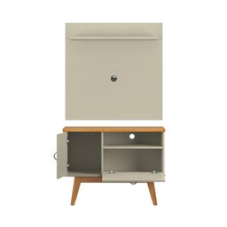 Rack + Painel Si 0.90m Estilo Retrô para Tv até 32'' Polegadas Cor Off White / Cinamomo - 2