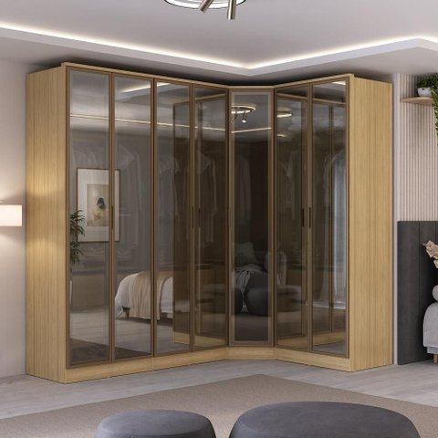 Guarda Roupa Modulado 7 Portas Reflecta com Led 100% Mdf Cor:olmo