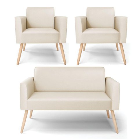 Sofá Namoradeira com 2 Poltronas Pés Palito Natural Marisa Corino D03 - D\'rossi Cor Bege