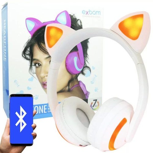 Headphone Bluetooth Orelhas Led Fone Gatinho Hf-c240bt Rosa