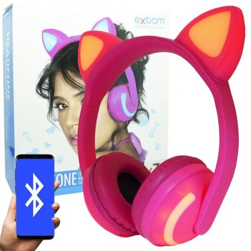 FONE DE OUVIDO HEADPHONE ORELHA DE GATO BLUETOOTH COM LED HF-C240BT EXBOM -  Meli Comércio 