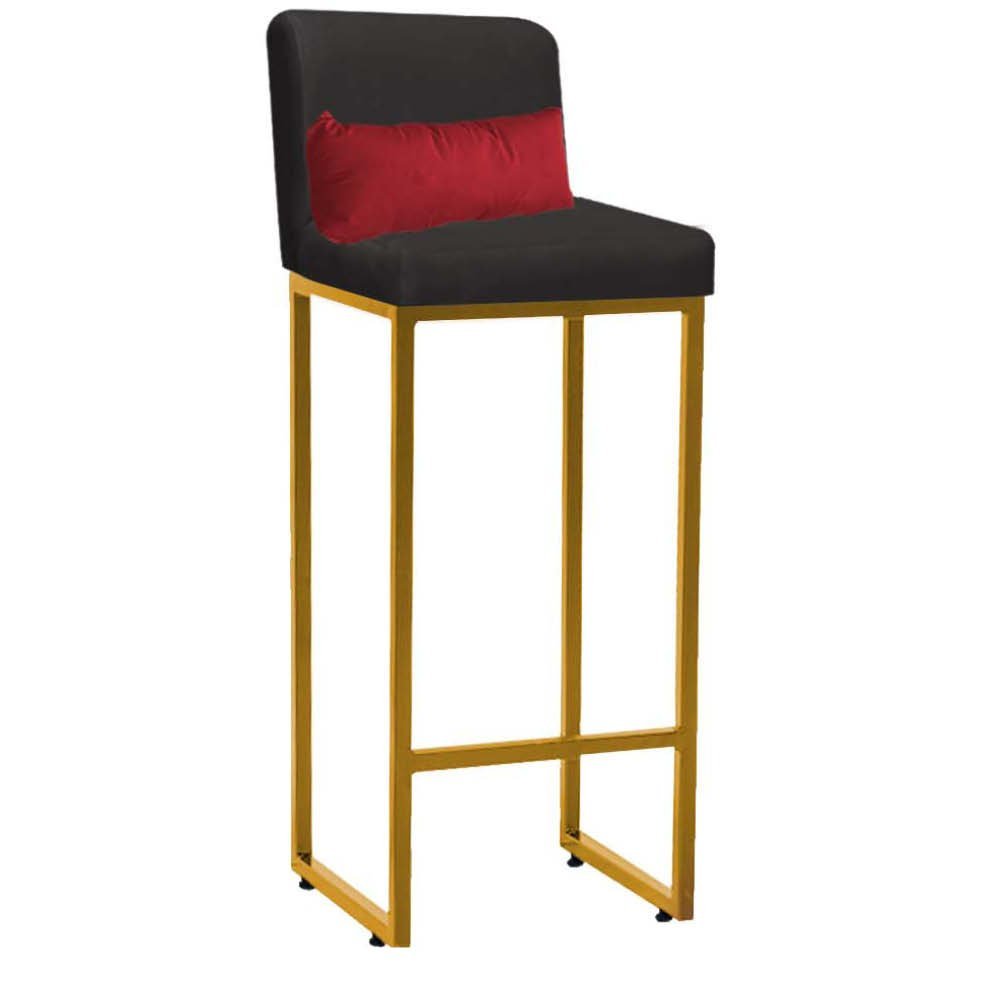 Kit Mesa Bistrô Lucca e 3 Banqueta Lucca Tampo Freijó Ferro Dourado Suede Cinza e Almofada Vermelho  - 3
