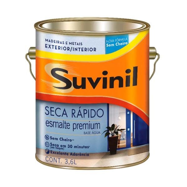 Esmalte Seca Rápido base água brilhante 3,6 litros platina Suvinil Menor preço em Esmalte Seca Rápido base água brilhante 3,6 litros platina Suvinil